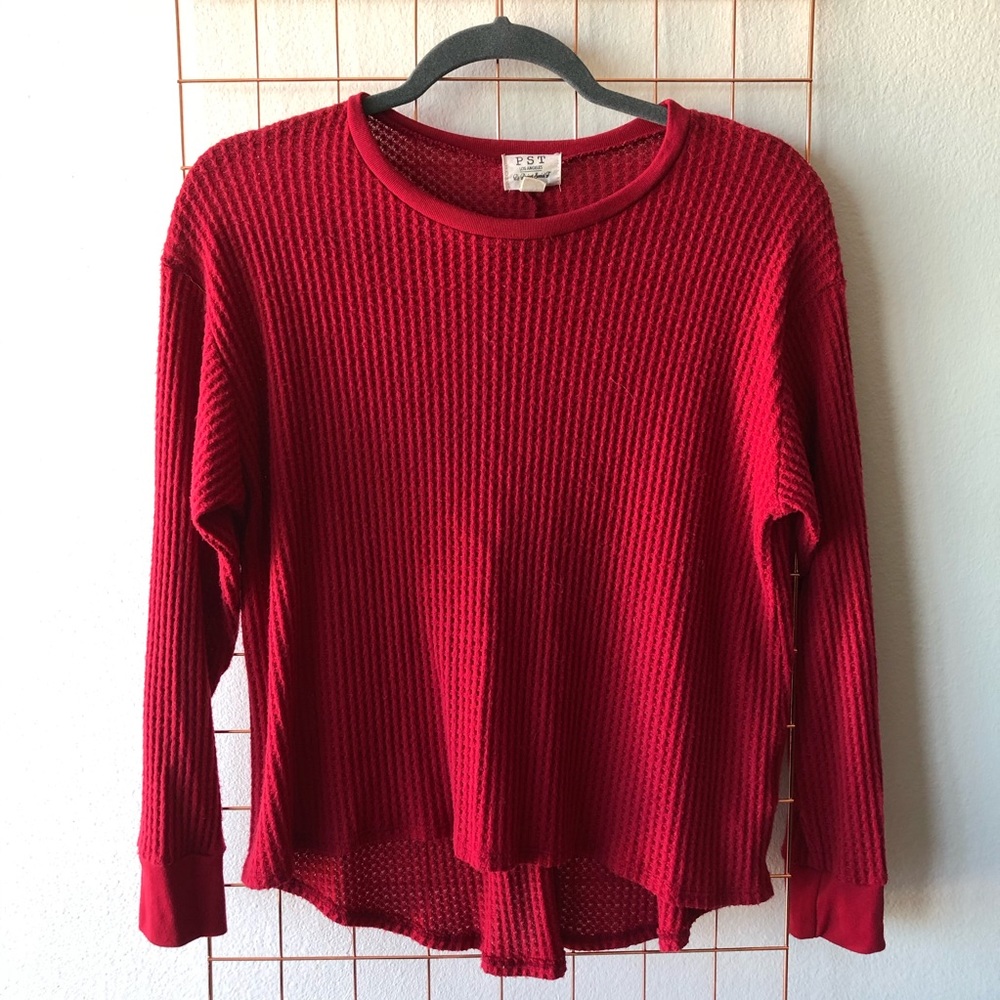 PST Los Angeles | Red Waffle Knit Sweater